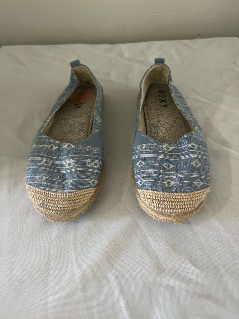 Roxy Blue Espadrille Flats Size 9 Boho Beach Slip On Canvas Shoes